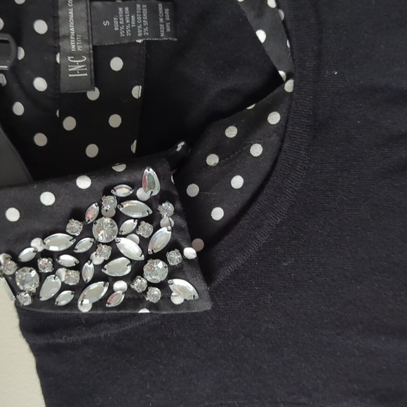 INC black white polka dot embellished bling jewels collar sweater shirt pullover - Picture 6 of 17